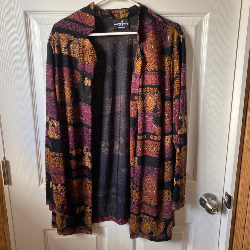 Vintage Women Bohemian Style Cardigan, Tapestry Print Positive Attitude, Floral